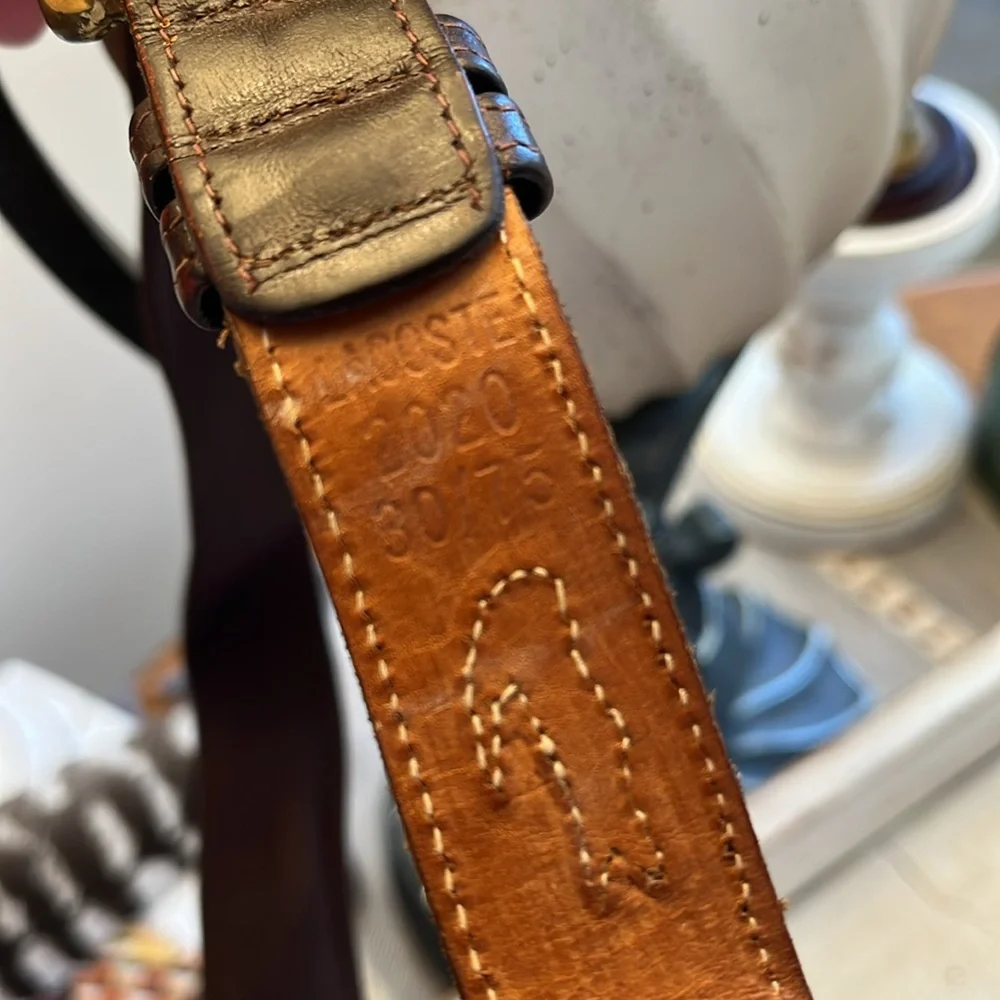 LACOSTE VINTAGE stretch belt kids• brown leather trim solid brass buckle • 30/75